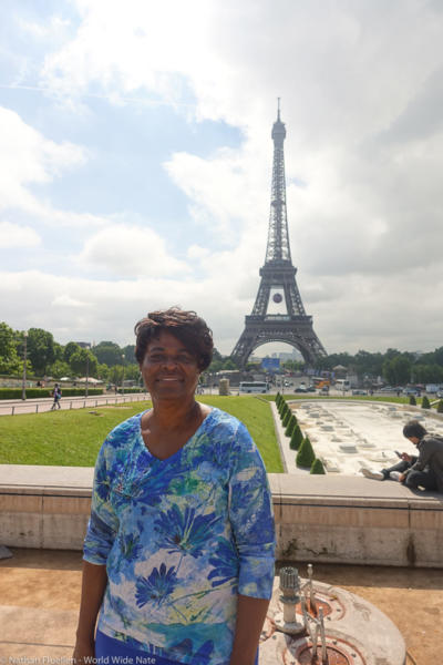 Mom in front of Eiffel Tower 